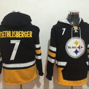 Pittsburgh Steelers 7 Ben Roethlisberger Black All Stitched Hooded Men Sweatshirt