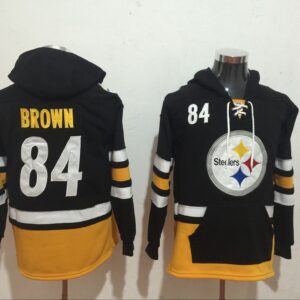 Pittsburgh Steelers 84 Antonio Brown Black All Stitched Hooded Men Sweatshirt