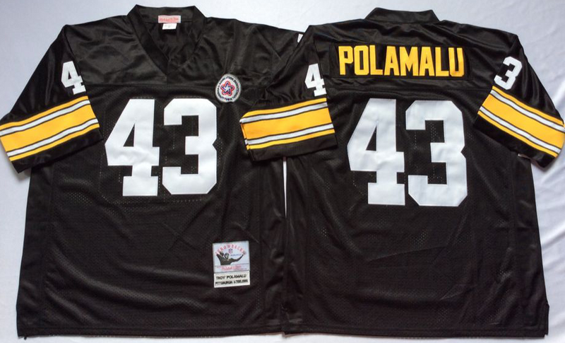 Mitchell and Ness Pittsburgh Steelers #43 Polamalu Throwback Black Jersey