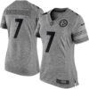 Steelers 7 Ben Roethlisberger Gray Women Stitched Limited Gridiron Gray Jersey
