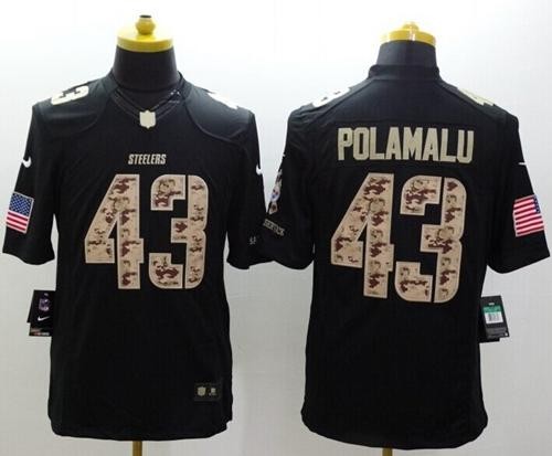 Steelers 43 Troy Polamalu Black Men Stitched Limited Salute to Service Jersey