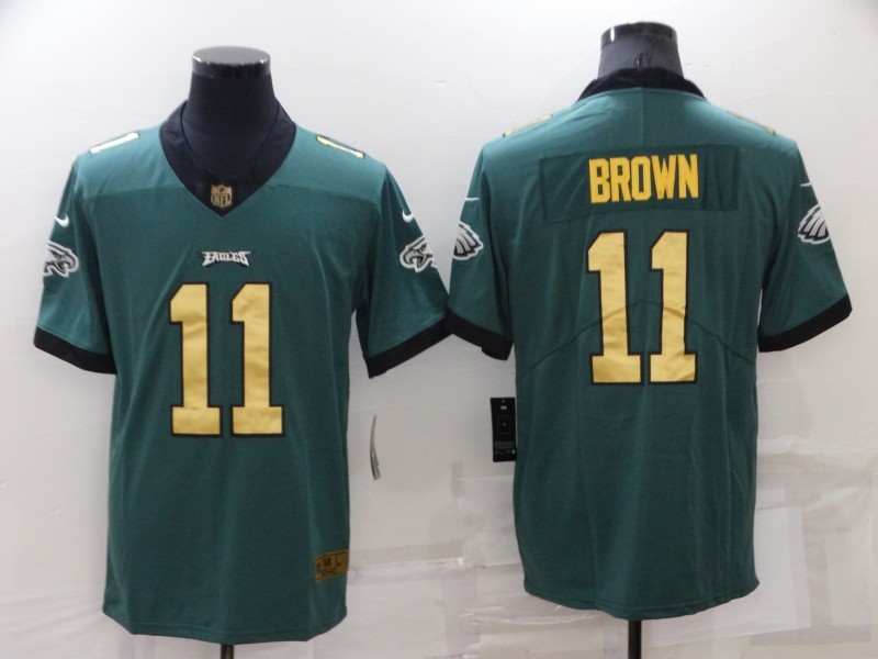Nike Eagles 11 A. J. Brown Green Gold Vapor Limited Men Jersey
