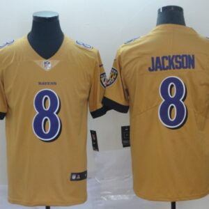 Nike Ravens 8 Lamar Jackson Gold Inverted Legend Men Jersey