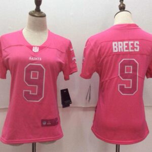 Saints 9 Drew Brees Pink Stitched Limited Rush Fashion Women Jersey