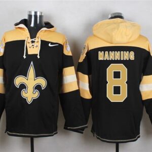 Saints 8 Archie Manning Black Player Pullover Hoodie Sweatshirt