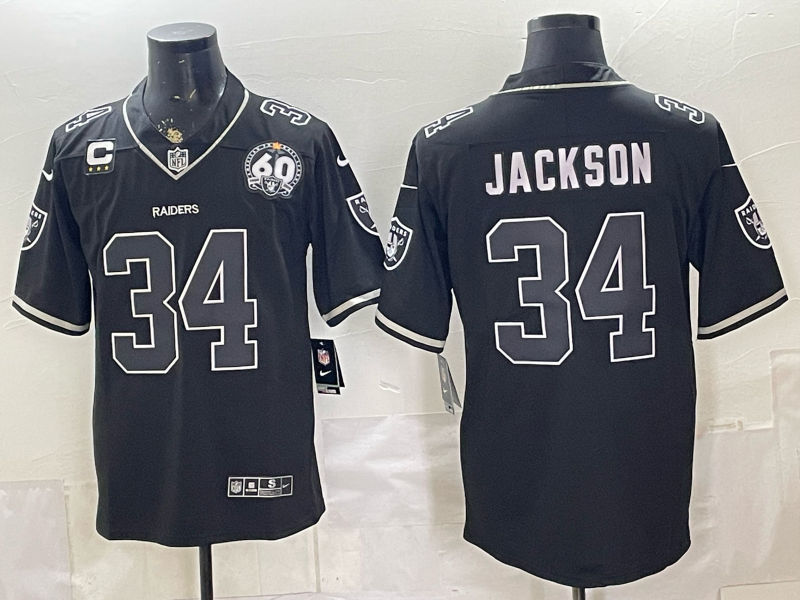 Las Vegas Raiders 34 Jackson Black Vapor Limited Men Jersey with C Patch and 60th Pacth