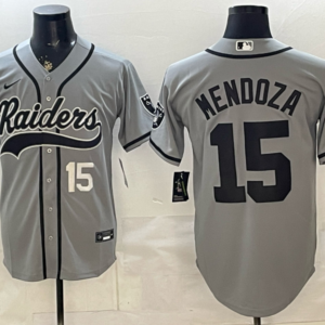Las Vegas Raiders 15 Mendoza Grey Baseball Vapor Limited Men Jersey
