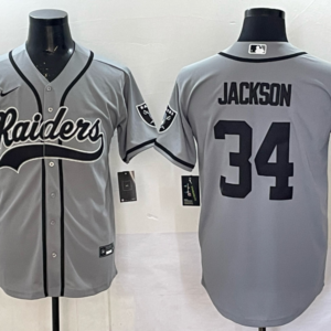 Nike Raiders 34 Jackson Grey Baseball Vapor Limited Men Jersey
