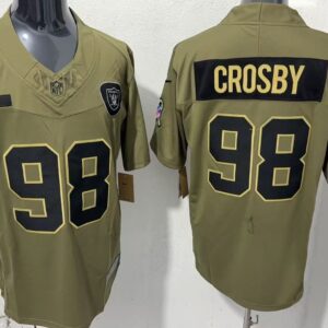 Nike Raiders 98 Maxx Crosby Olive 2025 Salute to Service F.U.S.E. Vapor Limited Men Jersey