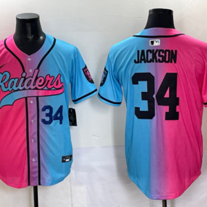 Nike Raiders 34 Jackson Blue Pink Baseball Vapor Limited Men Jersey