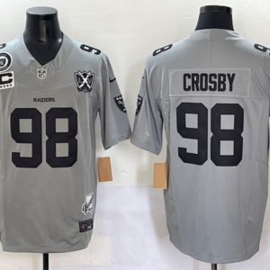 Nike Raiders 98 Maxx Crosby Grey F.U.S.E. Vapor Limited Men Jersey with C patch & 65 Patch