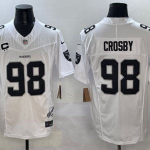Nike Raiders 98 Maxx Crosby White F.U.S.E. Vapor Limited Men Jersey with 65th Patch