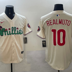 MLB Phillies 10 JT Realmuto Cream Nike Cool Base Men Jersey