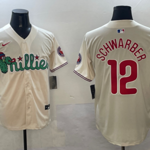 MLB Phillies 12 Kyle Schwarber Cream Nike Cool Base Men Jersey