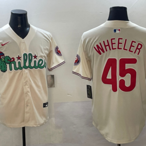 MLB Phillies 45 WHEELER Cream Nike Cool Base Men Jersey