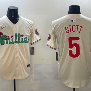 MLB Phillies 5 Bryson Stott Cream Nike Cool Base Men Jersey