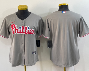 MLB Phillies Blank Gray Nike Cool Base Women Jersey(Run Small)