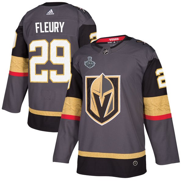 Vegas Golden Knights 29 Marc-Andre Fleury Gray 2018 Stanley Cup Final Patch Men Jersey