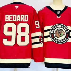 Blackhawks 98 Connor Bedard Red 2024 New Men Jersey