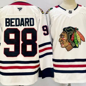 Blackhawks 98 Connor Bedard  White 2024 New  Men Jersey