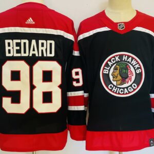 Blackhawks 98 Connor Bedard Black Men Jersey