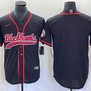 Blackhawks Blank Black  Baseball Men Jersey