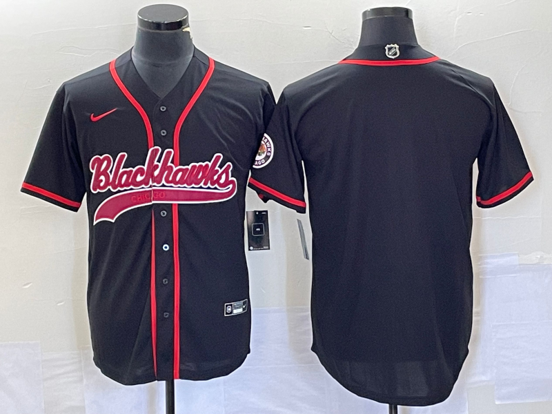 Blackhawks Blank Black Baseball Men Jersey