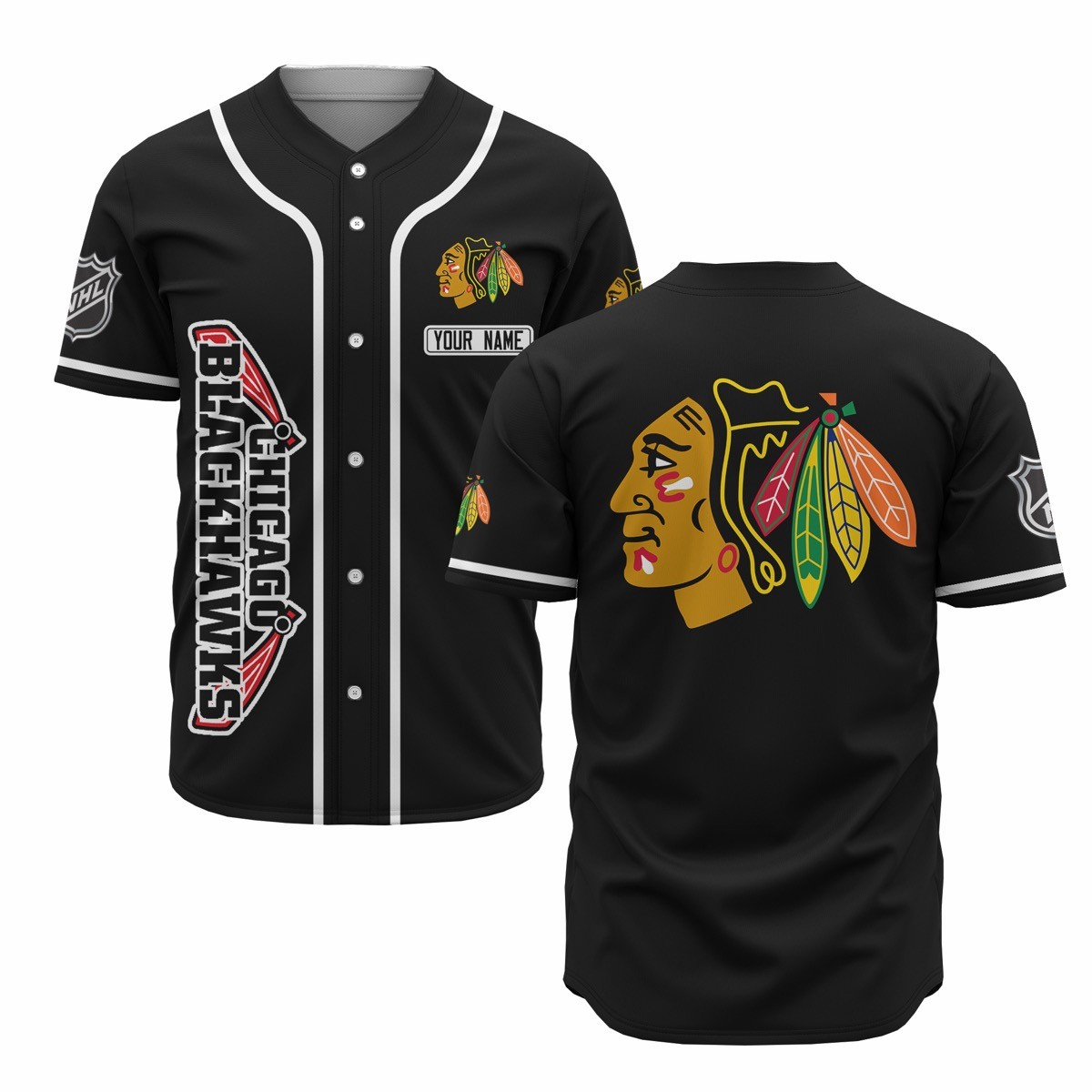 Chicago Blackhawks Baseball Black Customized Jersey
