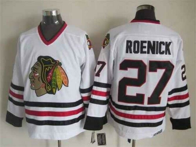 Blackhawks 27 Jeremy Roenick White Throwback CCM Men Jersey