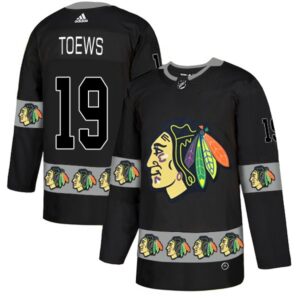 Blackhawks 19 Jonathan Toews Black Team Logos Fashion Men Jersey