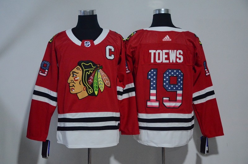 Blackhawks 19 Jonathan Toews Red USA Flag Men Jersey