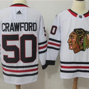 Blackhawks 50 Corey Crawford White Men Jersey