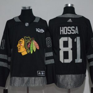 Blackhawks 81 Marian Hossa 100th Anniversary Black Men Jersey