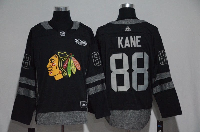 Blackhawks 88 Patrick Kane 100th Anniversary Black Men Jersey