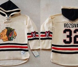 Blackhawks 32 Michal Rozsival Cream Heavyweight Pullover Hoodie Men Jersey