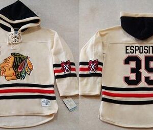 Blackhawks 35 Tony Esposito Cream Heavyweight Pullover Hoodie Men Jersey
