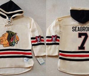 Blackhawks 7 Brent Seabrook Cream Heavyweight Pullover Hoodie Men Jersey