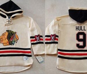 Blackhawks 9 Bobby Hull Cream Heavyweight Pullover Hoodie Men Jersey