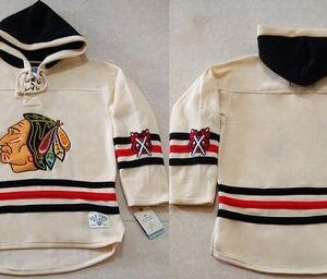 Blackhawks Blank Cream Heavyweight Pullover Hoodie Men Jersey