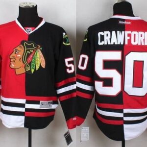 Blackhawks 50 Corey Crawford Red Black Split Men Jersey
