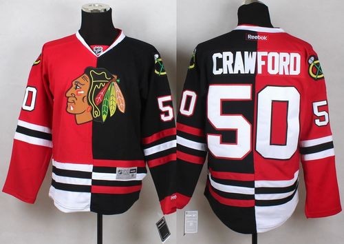Blackhawks 50 Corey Crawford Red Black Split Men Jersey