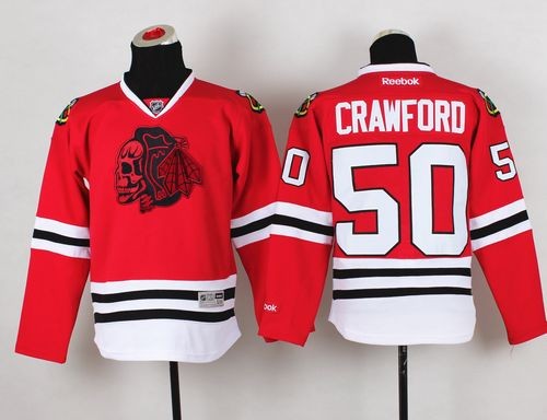 Blackhawks 50 Corey Crawford Red(Red Skull) Youth Jersey