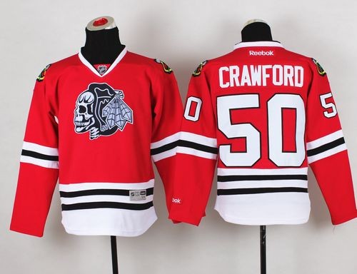 Blackhawks 50 Corey Crawford Red(White Skull) Youth Jersey