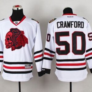 Blackhawks 50 Corey Crawford White(Red Skull) Men Jersey