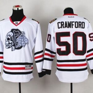 Blackhawks 50 Corey Crawford White(White Skull) Men Jersey