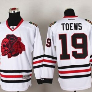 Blackhawks 19 Jonathan Toews White(Red Skull) Men Jersey