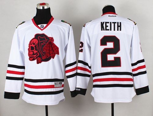 Blackhawks 2 Duncan Keith White(Red Skull) Men Jersey
