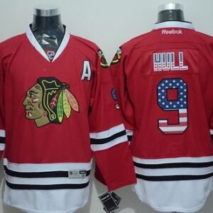 Blackhawks 9 Bobby Hull Red USA Flag Fashion Men Jersey