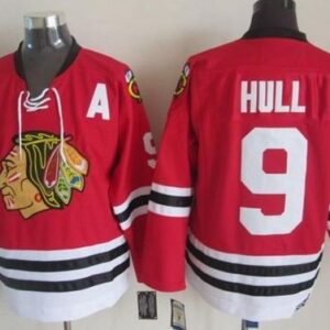 Blackhawks 9 Bobby Hull Red CCM Throwback Men Jersey