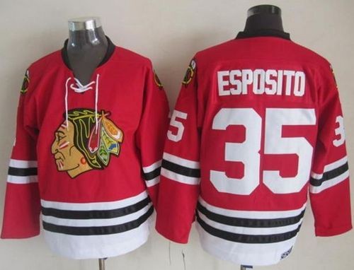 Blackhawks 35 Tony Esposito Red CCM Throwback Men Jersey